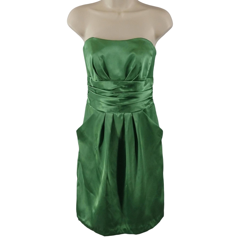 David's Bridal Strapless Satin Dress in Green
